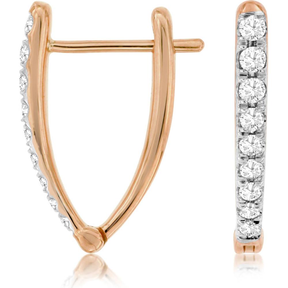 Royal 14K Rose Gold Diamond Hoop Earrings with Prong Set Round Diamonds - 0.20 Carat Total Diamond Weight