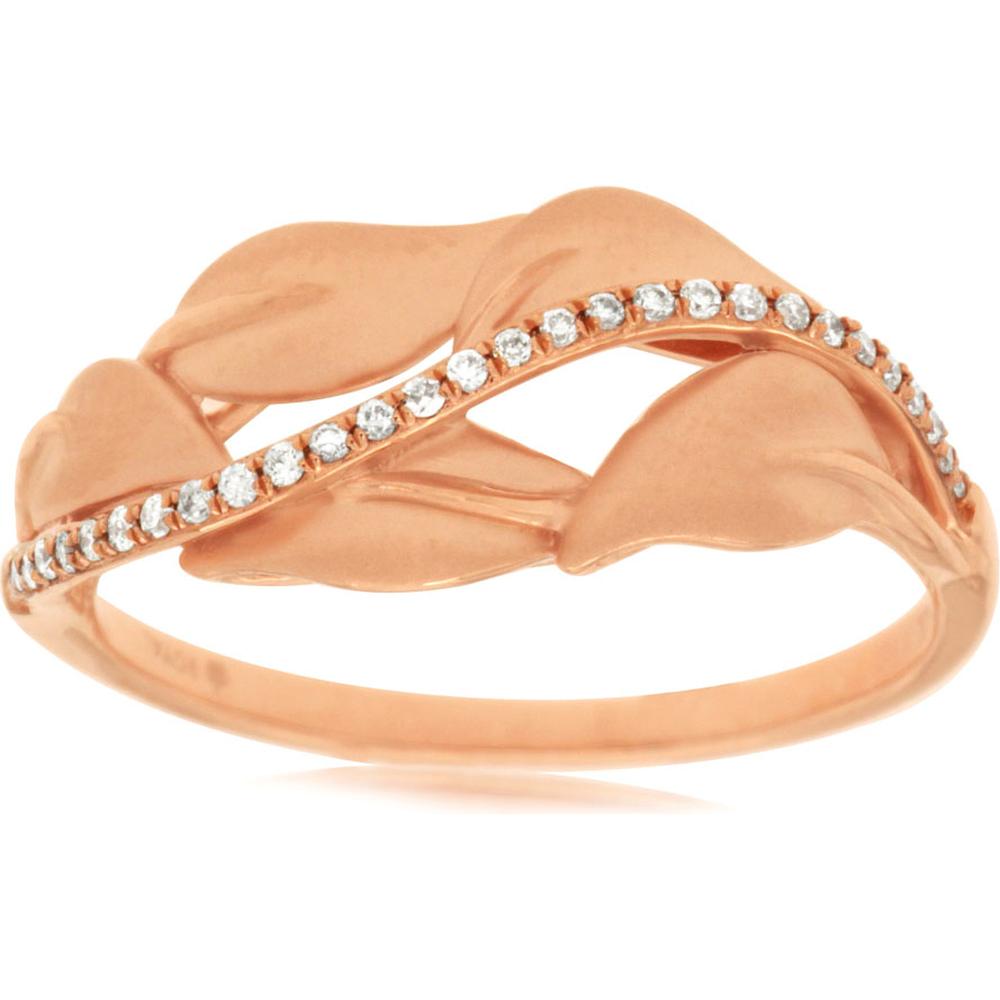 Royal 14K Rose Gold Diamond Leaf Band Ring - 0.10 Carats Total Diamond Weight