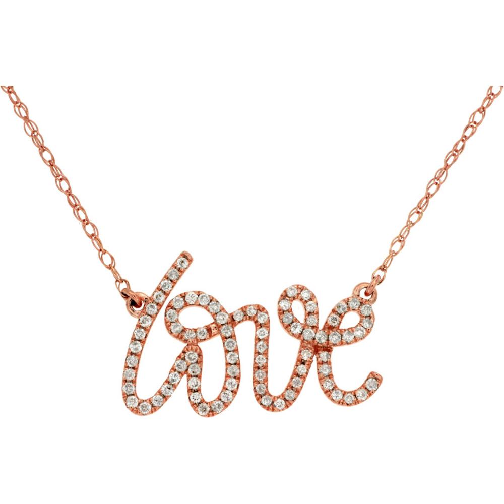 Royal 14K Rose Gold Diamond Love Pendant Necklace - 0.22 Carats Total Diamond Weight