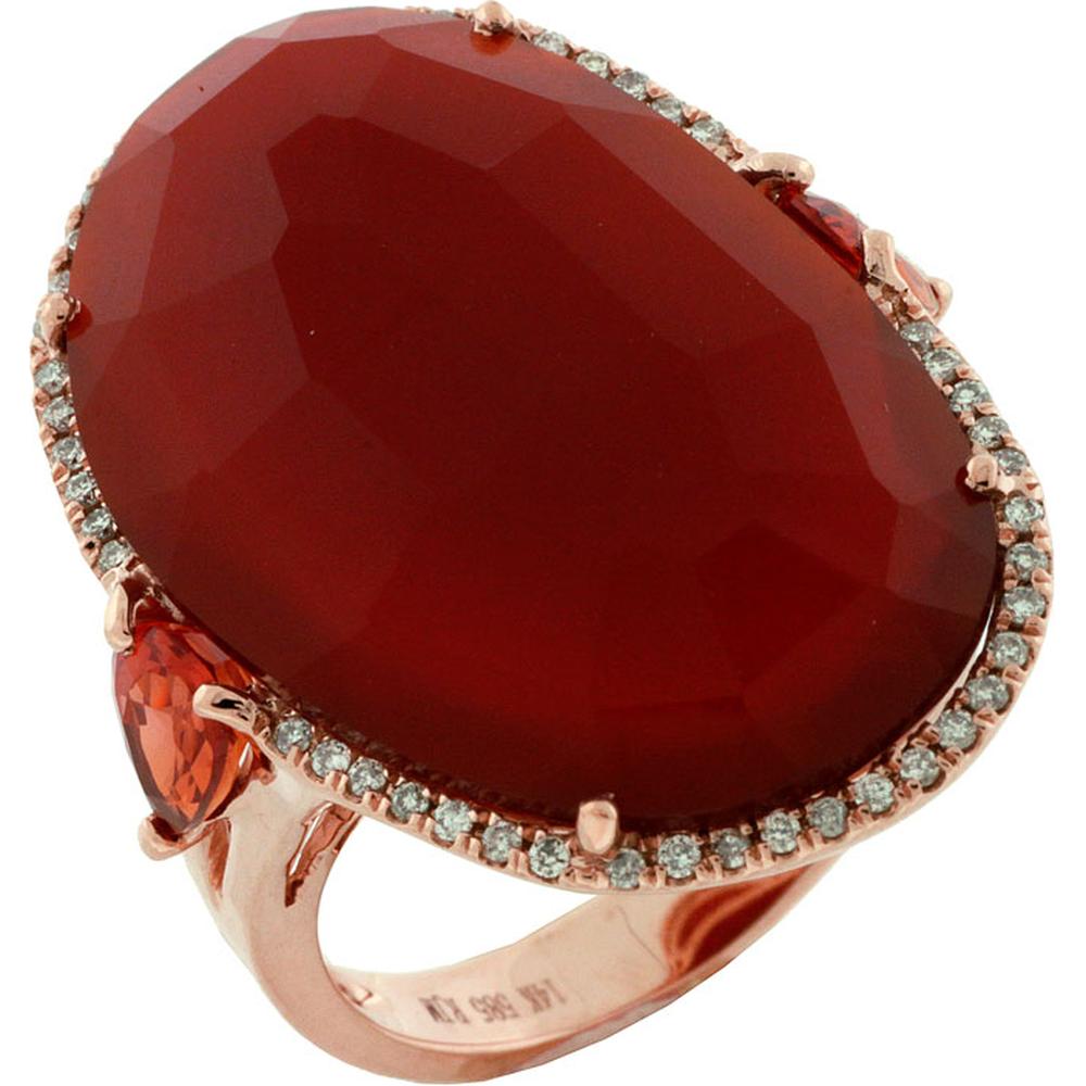 Royal 14K Rose Gold Diamond, Red Agate & Spinel Ring - 0.20 Carat Total Diamond Weight
