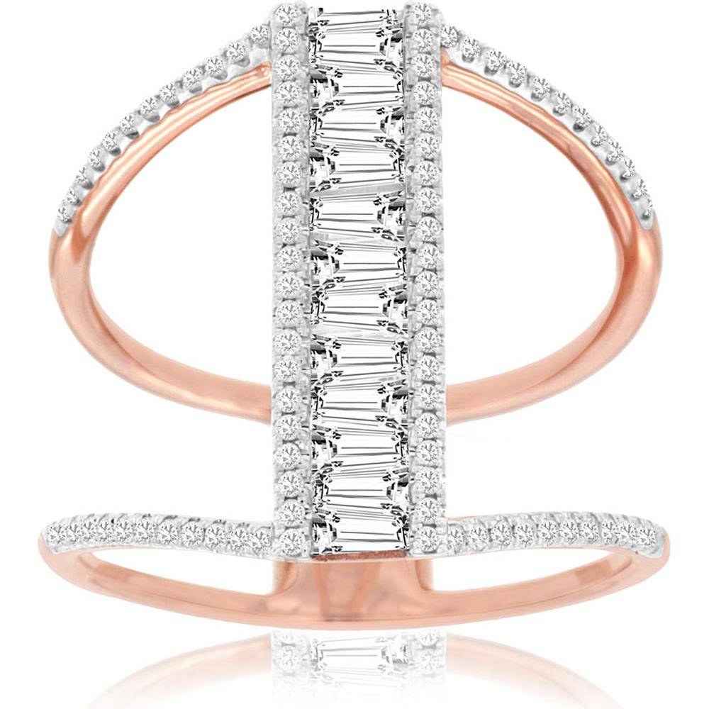 Royal 14K Rose Gold Diamond Ring - 0.24 Carat Main Stone, 0.58 Carat Baguette Diamonds