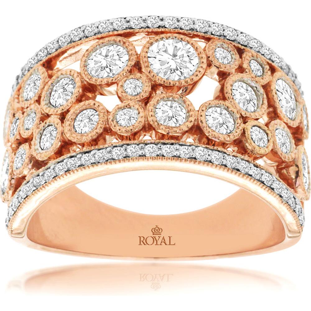 Royal 14K Rose Gold Diamond Ring with Milgrain Detailing - 1.25 Carats Total Diamond Weight
