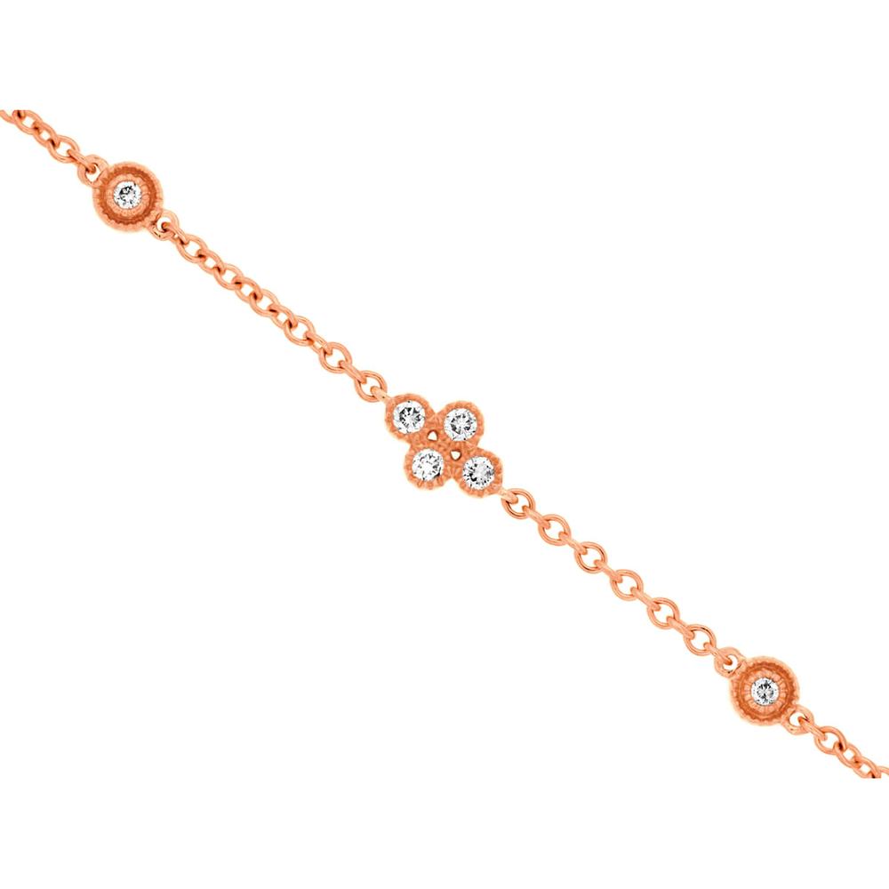 Royal 14K Rose Gold Diamond Station Bracelet with Milgrain Detailing - 0.14 Carats Total Diamond Weight