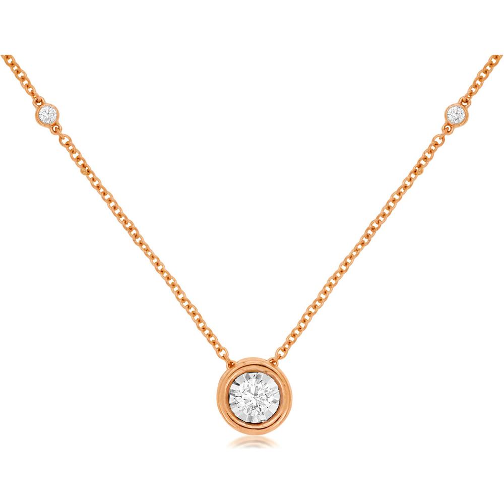 Royal 14K Rose Gold Diamond Station Necklace - 0.25 Carats Total Diamond Weight