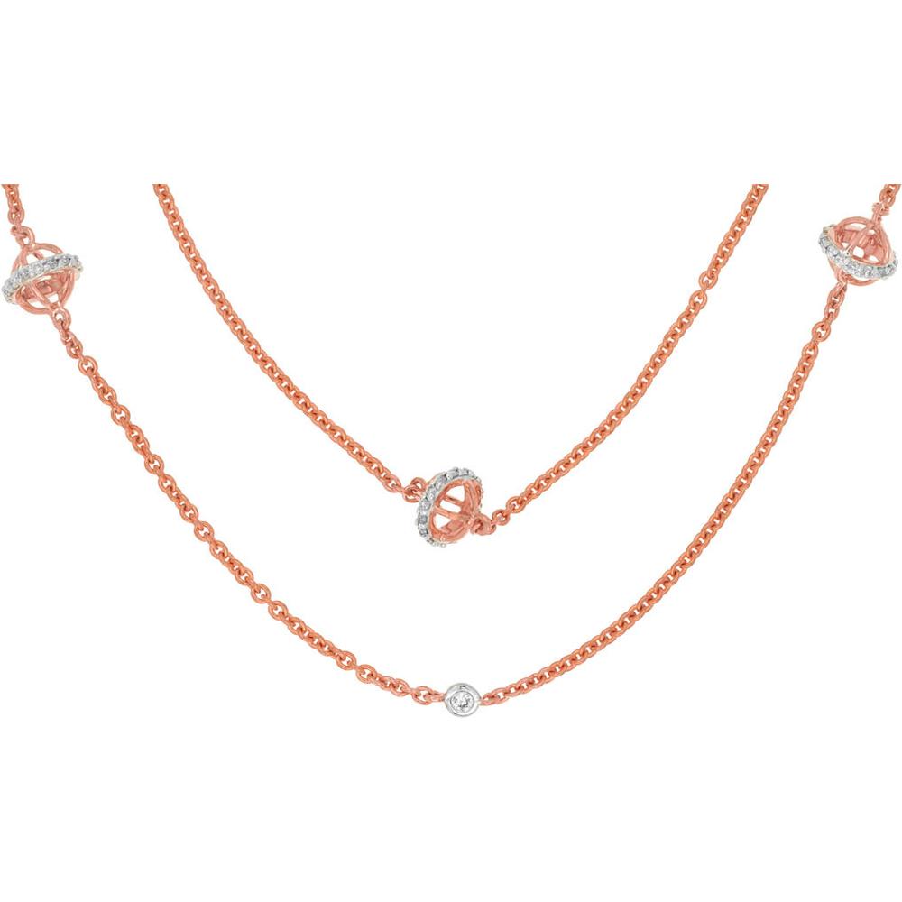 Royal 14K Rose Gold Diamond Station Necklace - 0.85 Carat Total Diamond Weight