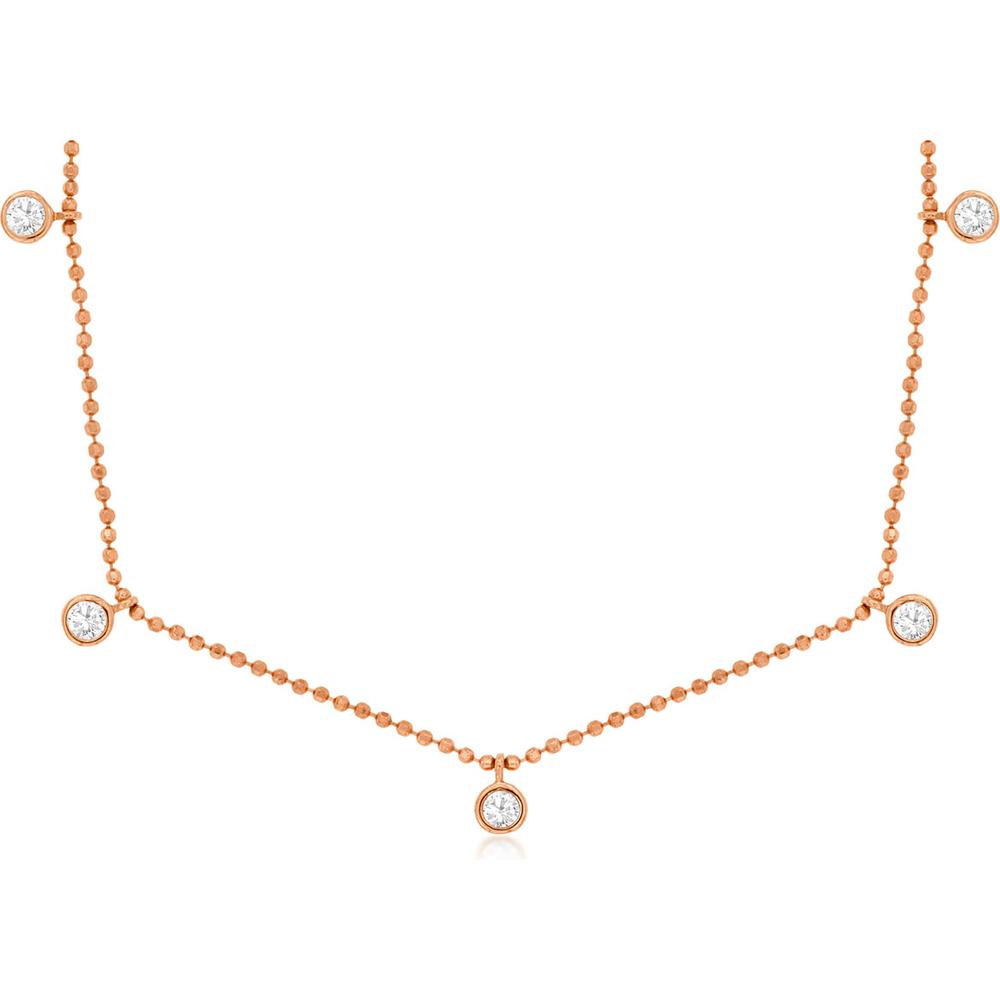Royal 14K Rose Gold Diamond Station Necklace with 13 Bezel Set Diamonds - 0.50 Carats Total Diamond Weight