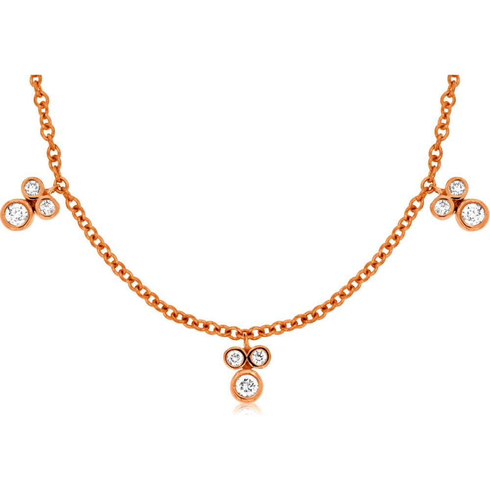 Royal 14K Rose Gold Diamond Station Necklace with Round Cut Diamonds - 0.75 Carats Total Diamond Weight