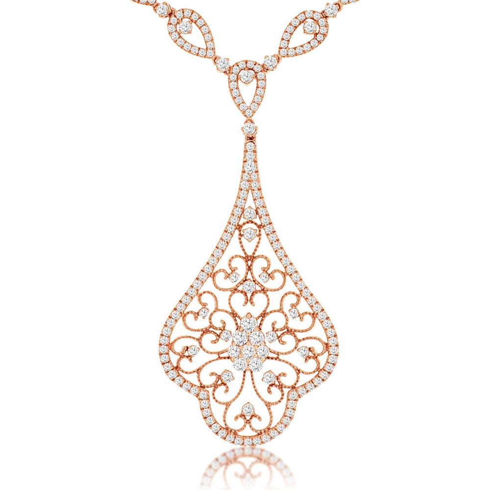 Royal 14K Rose Gold Diamond Teardrop Pendant Necklace - 2.50 Carats Total Diamond Weight