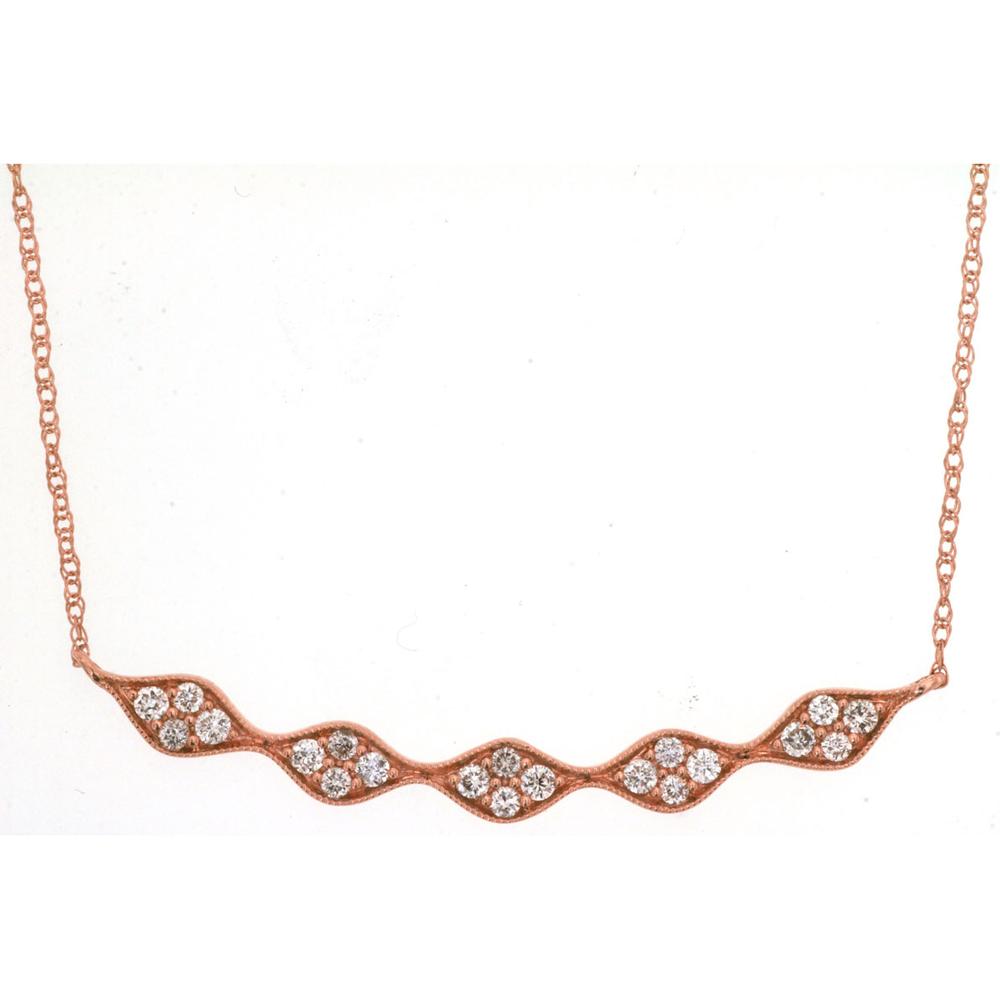 Royal 14K Rose Gold Diamond Wave Necklace - 0.25 Carats Total Diamond Weight