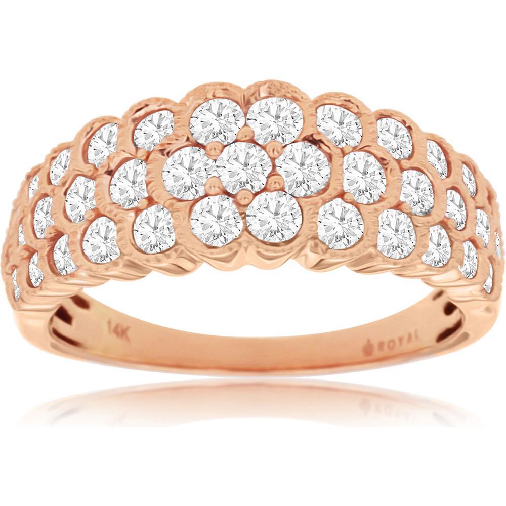 Royal 14K Rose Gold Diamond Wedding Band with Milgrain Detail - 1.33 Carats Total Diamond Weight