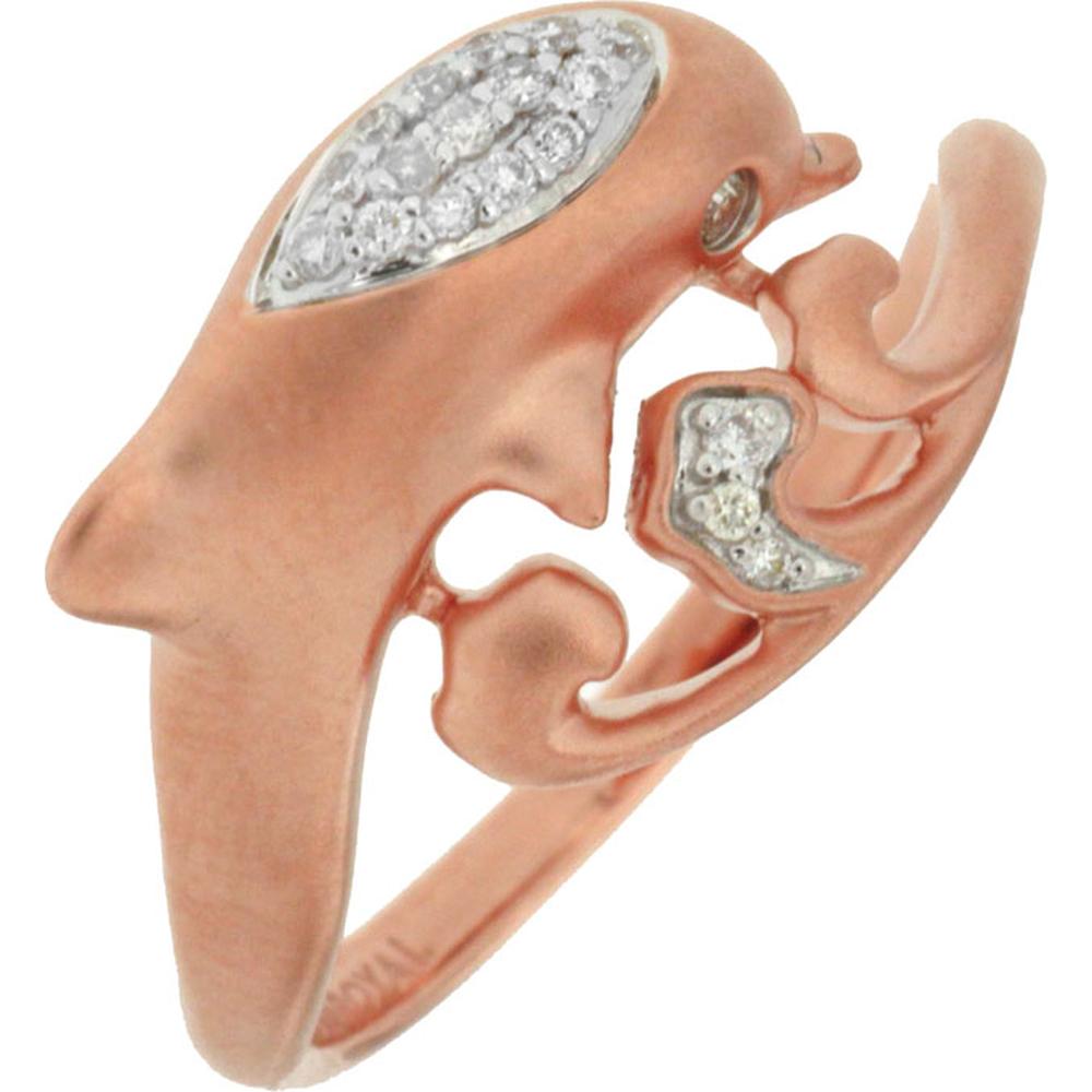 Royal 14K Rose Gold Dolphin Ring with 0.10 Carats Diamond Accents