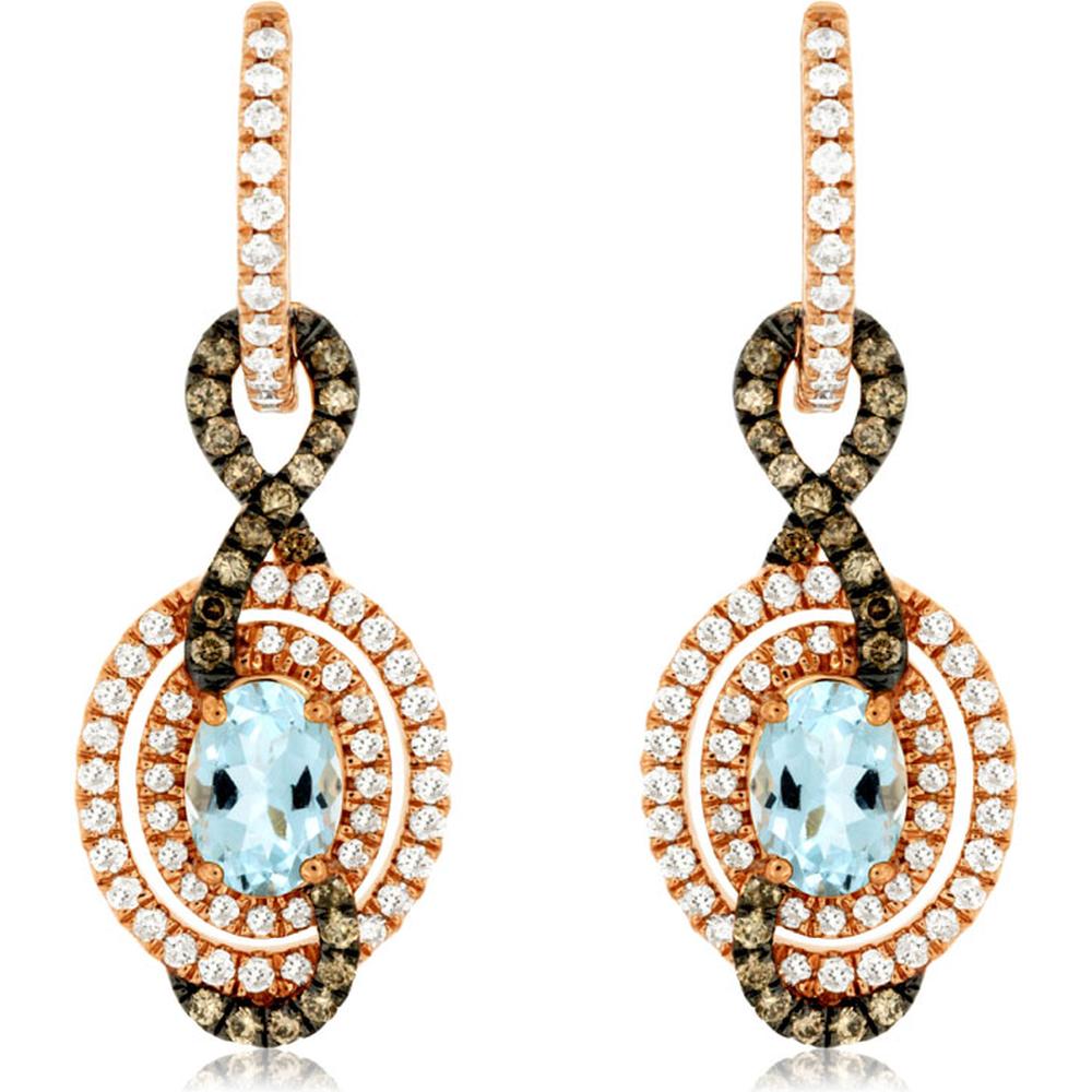 Royal 14K Rose Gold Drop Earrings with Oval Aquamarine and Diamond Halo - 1.40 Carats Aquamarine and 0.72 Carats Total Diamond Weight