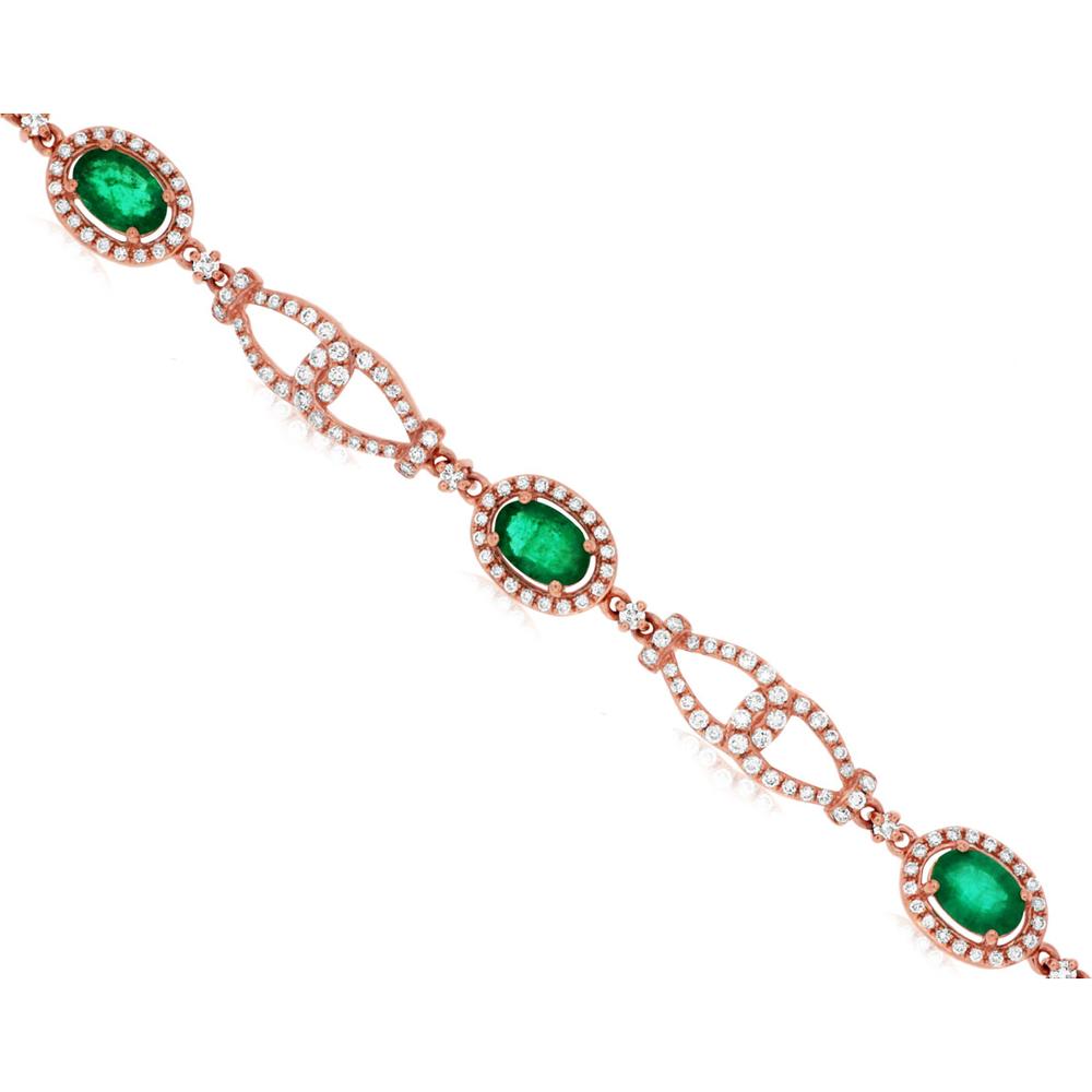 Royal 14K Rose Gold Emerald & Diamond Bracelet - 2.50 Carat Emerald, 1.44 Carat Diamond Total
