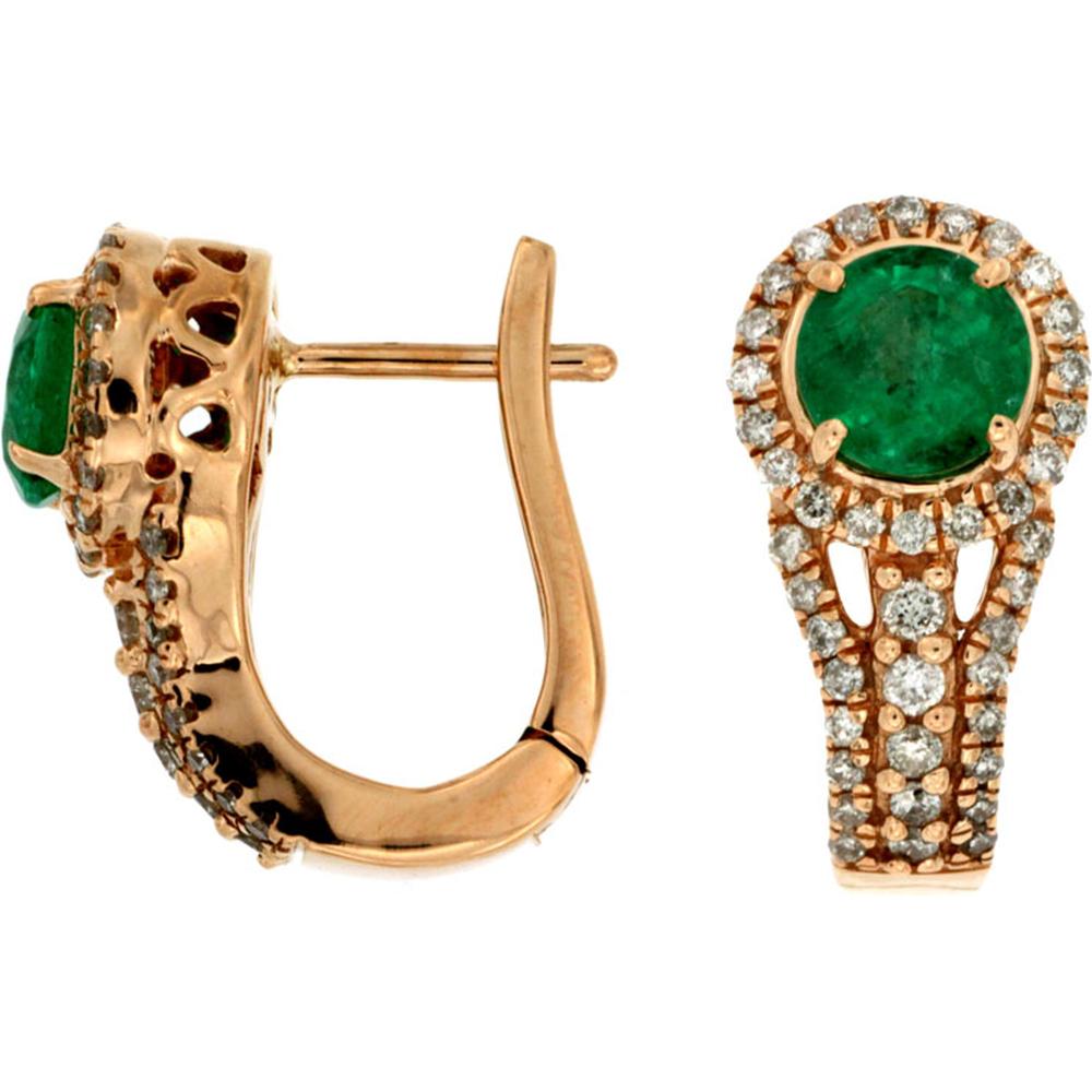 Royal 14K Rose Gold Emerald & Diamond Earrings - 1.25 Caratw Total Gem Weight