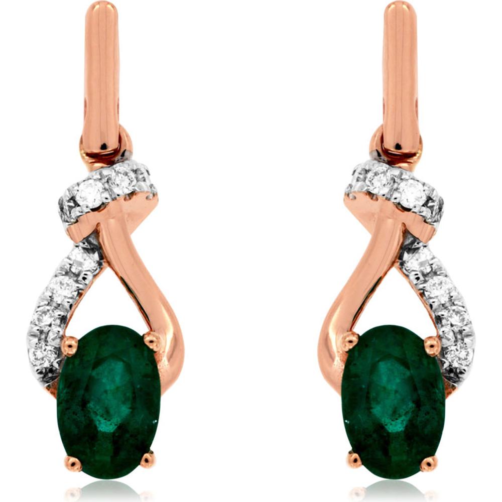Royal 14K Rose Gold Emerald & Diamond Earrings - Nature's Elegance