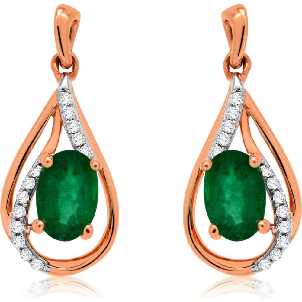 Royal 14K Rose Gold Emerald and Diamond Earrings - Timeless Elegance