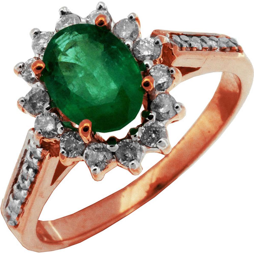 Royal 14K Rose Gold Emerald & Diamond Halo Ring - 1.55 Carats Total Gemstone Weight