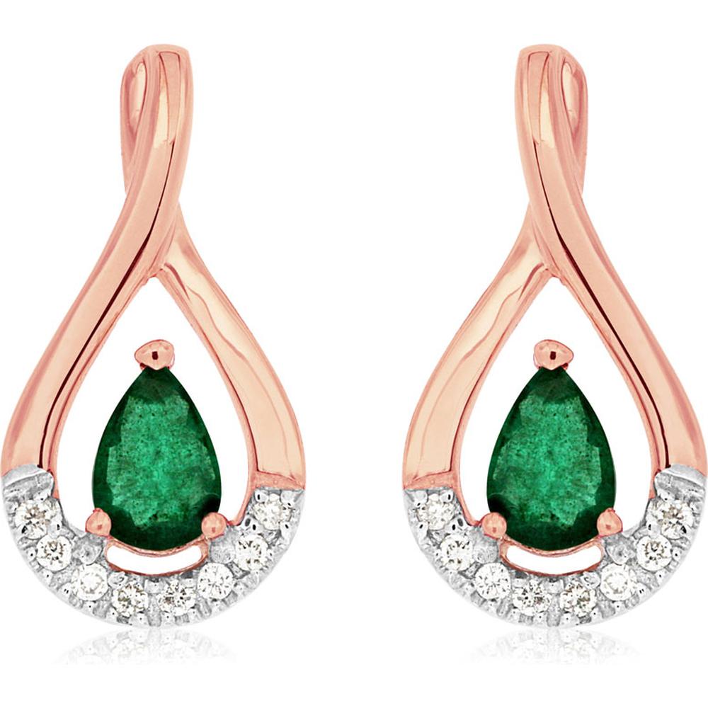 Royal 14K Rose Gold Emerald & Diamond Pear Earrings - 0.75 Carat Emerald, 0.12 Carat Diamond Total