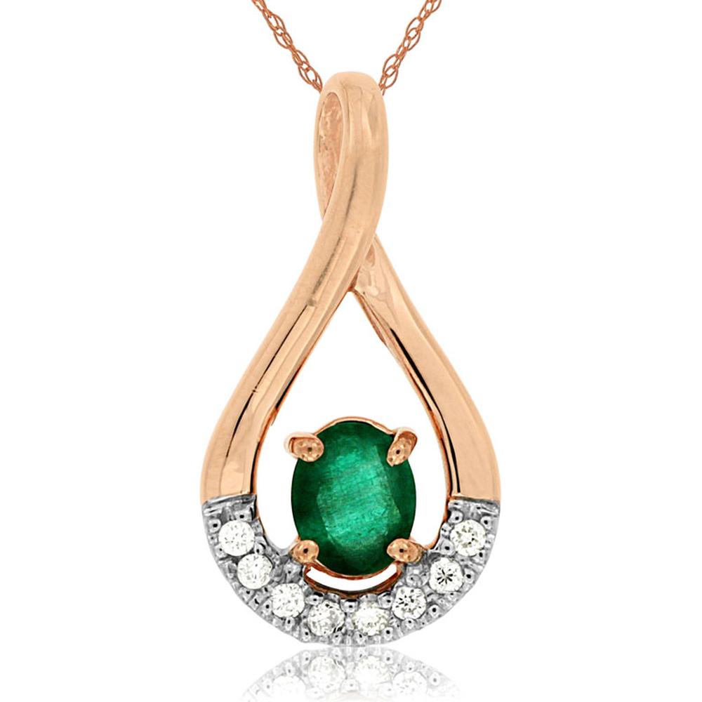 Royal 14K Rose Gold Emerald & Diamond Pendant - Elegant Nature-Inspired Statement Piece