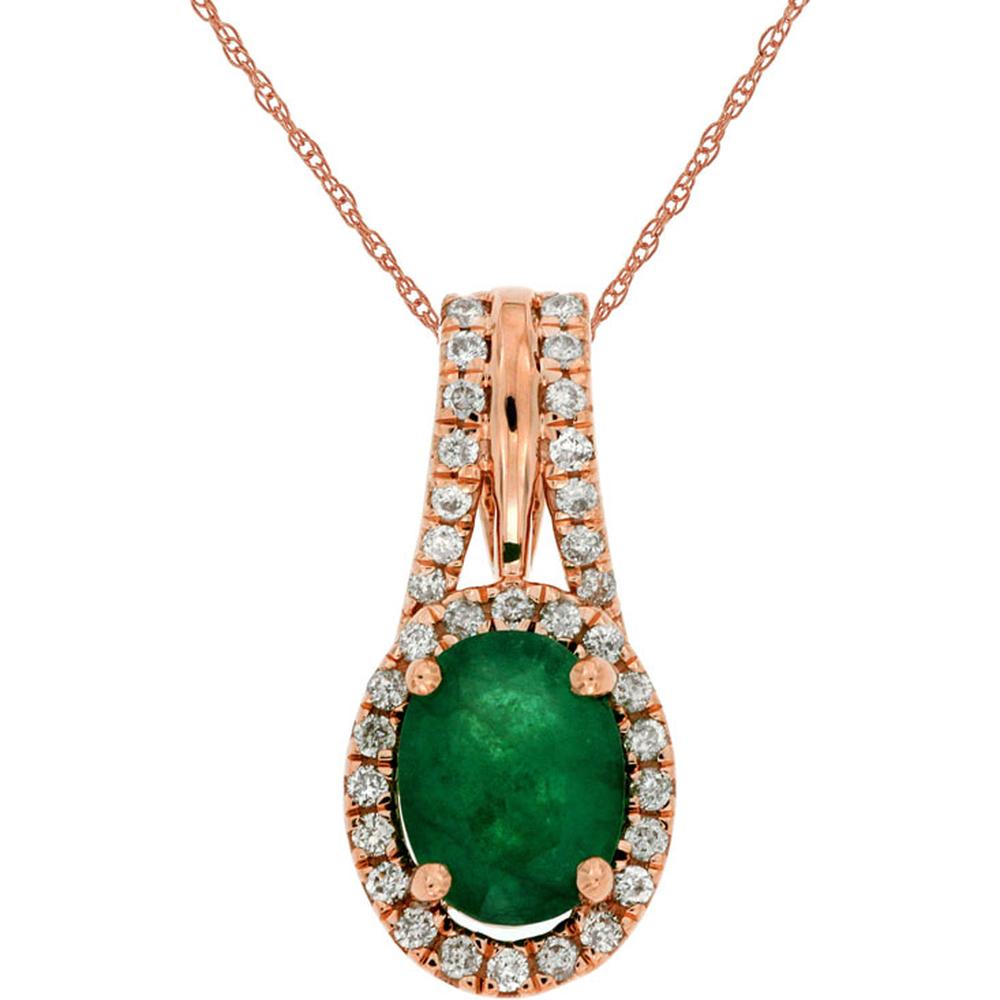Royal 14K Rose Gold Emerald & Diamond Pendant - Exquisite Elegance