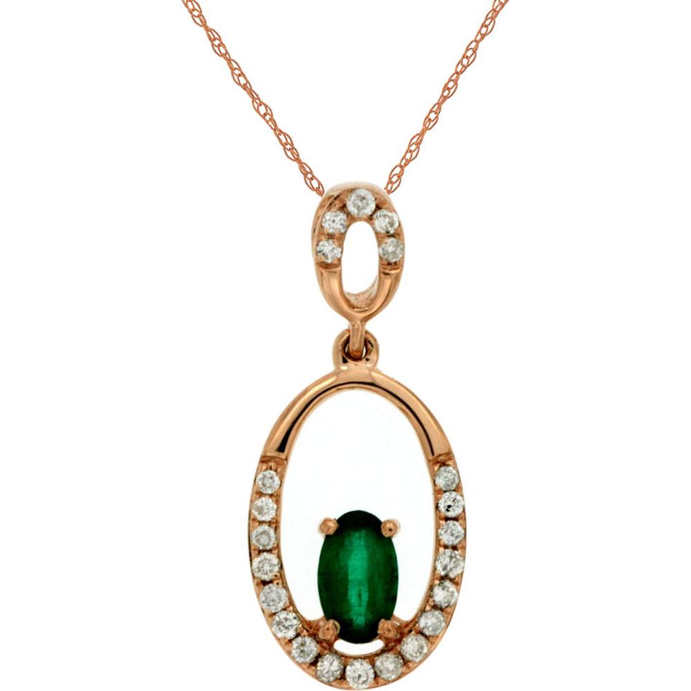 Royal 14K Rose Gold Emerald & Diamond Pendant - Exquisite Oval Halo Necklace
