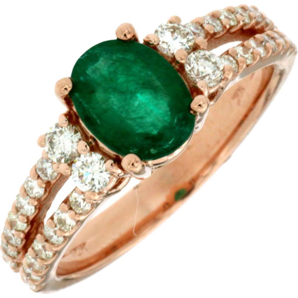 Royal 14K Rose Gold Emerald & Diamond Ring - 1.75 Carats Total Gemstone Weight