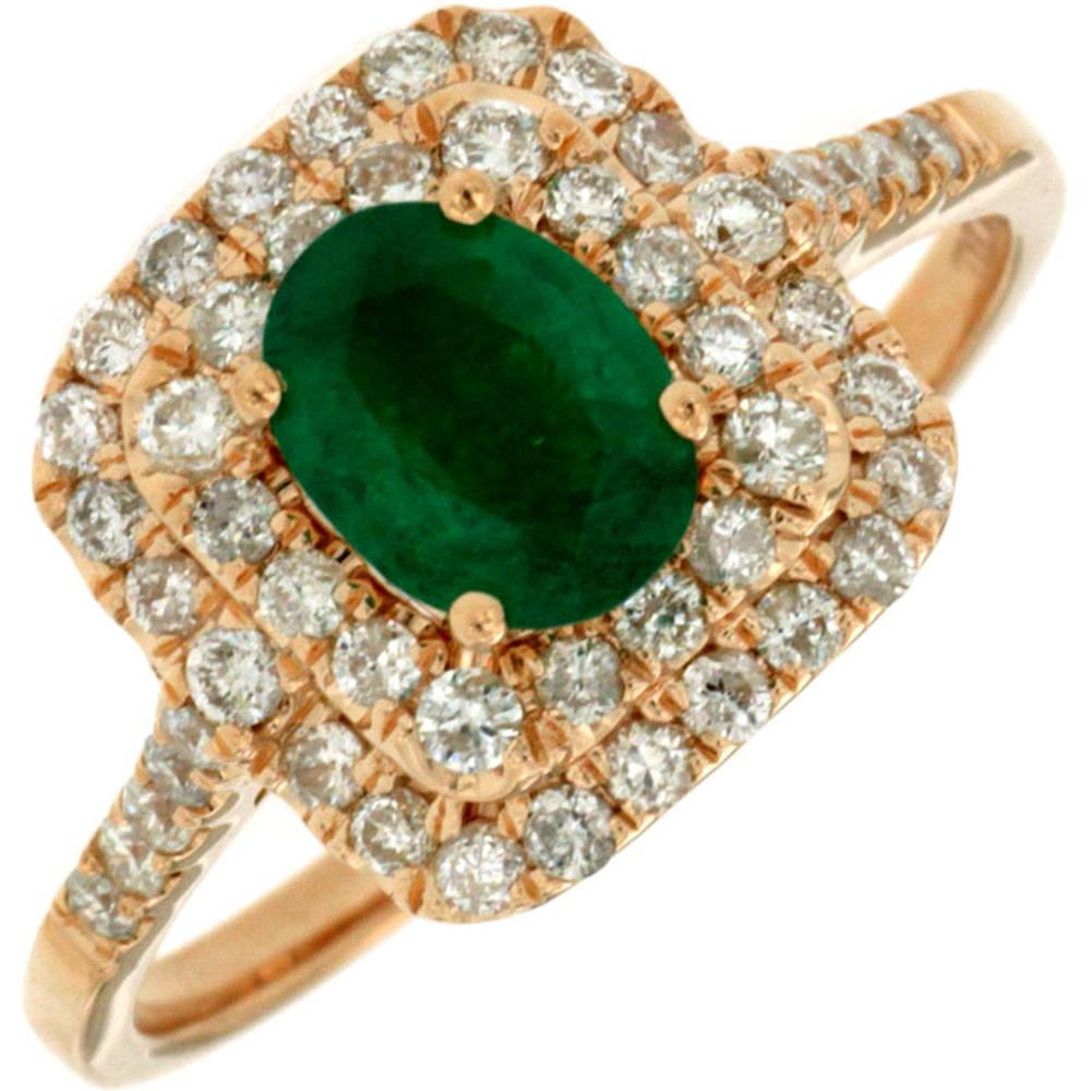 Royal 14K Rose Gold Emerald & Diamond Ring with Oval Emerald - 1.32 Carats Total Gem Weight