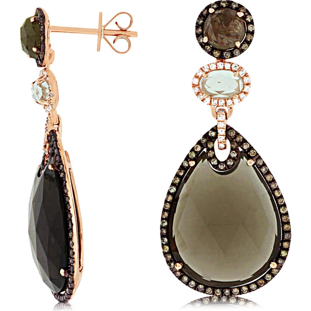 Royal 14K Rose Gold Fancy Diamond & Smoky Quartz Earrings - 23.00 Carat Total Gem Weight