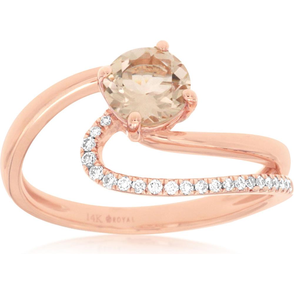 Royal 14K Rose Gold Freeform Ring with Round Morganite and Diamond Accents - 0.85 Carat Total Weight