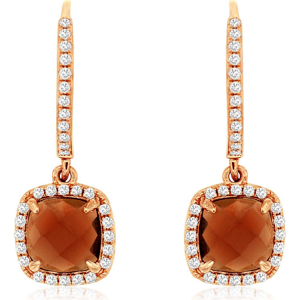 Royal 14K Rose Gold Garnet & Diamond Drop Earrings - 2.40 Carats Garnet & 0.50 Carats Diamond Total Weight