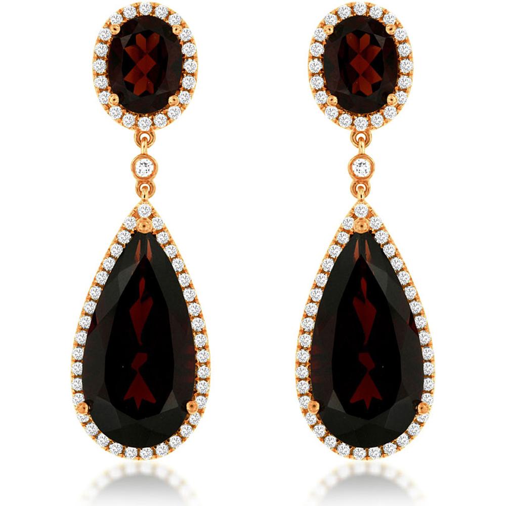 Royal 14K Rose Gold Garnet & Diamond Earrings - Timeless Elegance and Luxury
