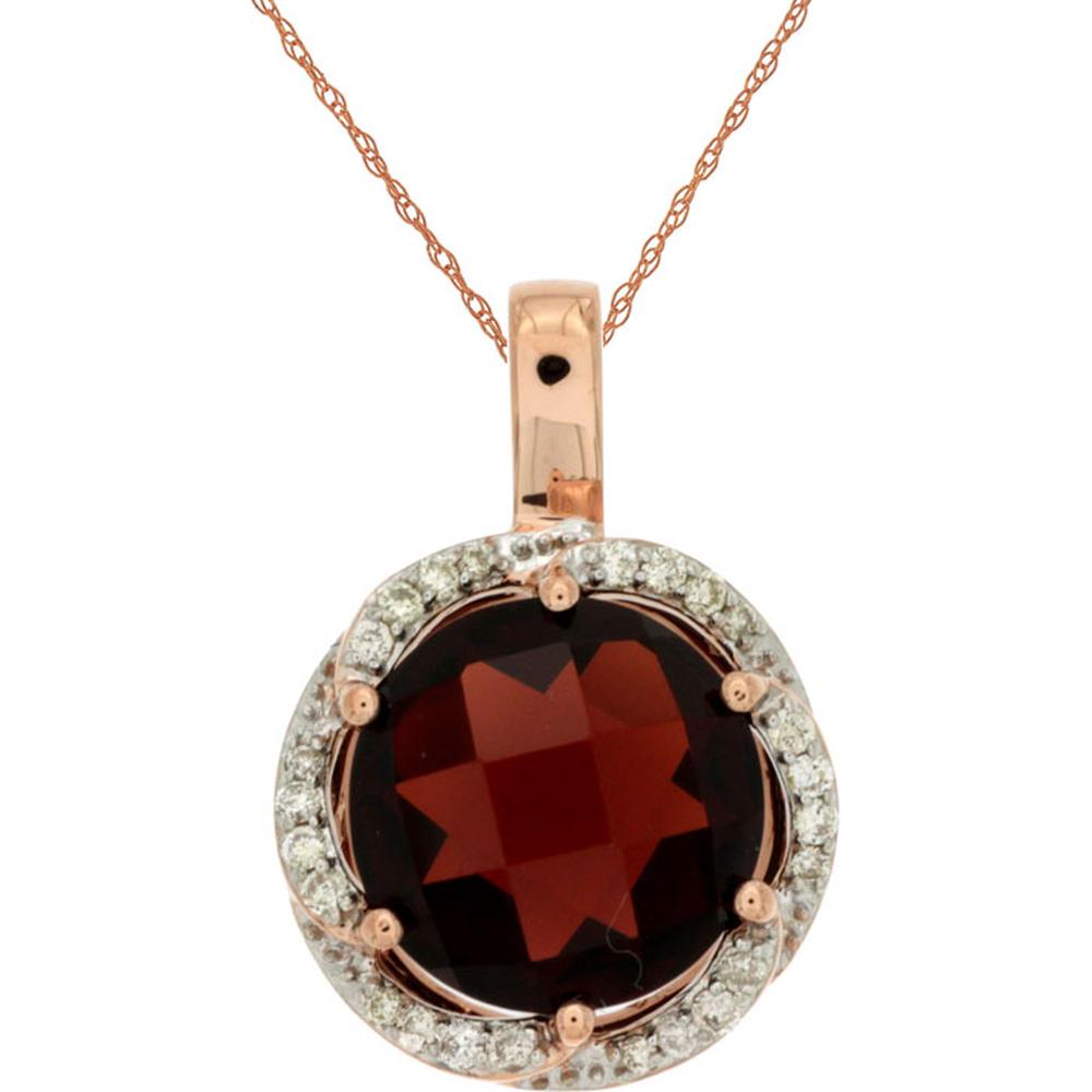 Royal 14K Rose Gold Garnet and Diamond Halo Pendant - 4.50 Carat Garnet, 0.15 Carat Diamonds