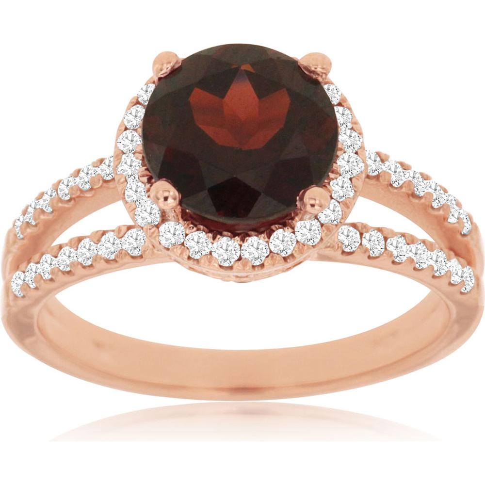 Royal 14K Rose Gold Garnet & Diamond Halo Ring - 0.50 Carat Total Diamond Weight