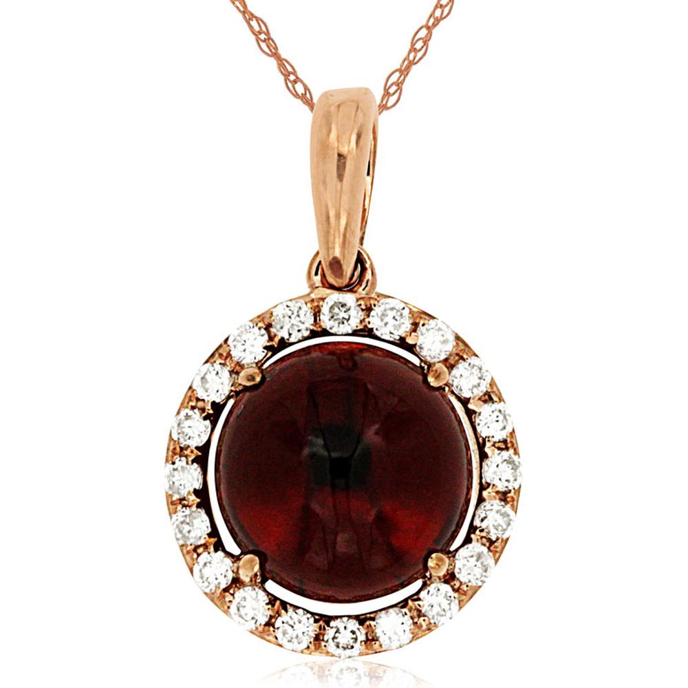 Royal 14K Rose Gold Garnet & Diamond Pendant - 2.10 Carat Garnet, 0.12 Carat Diamond Total Weight