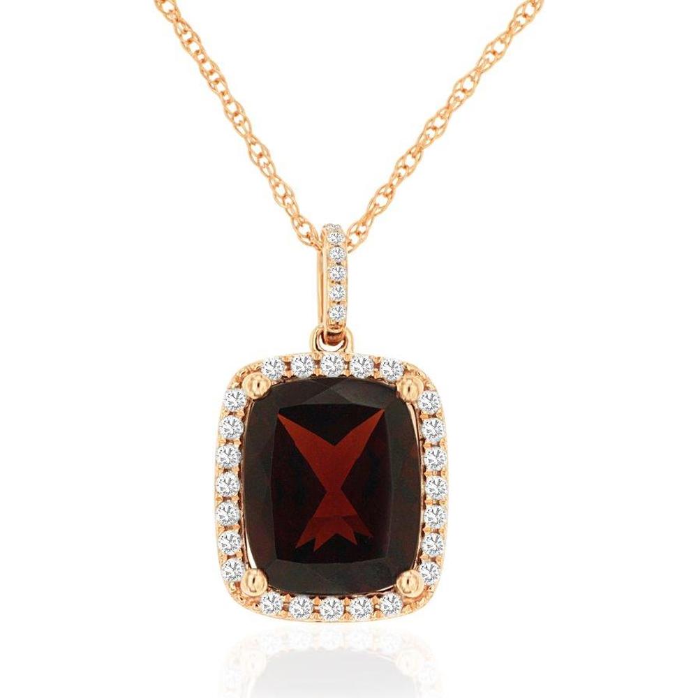 Royal 14K Rose Gold Garnet & Diamond Pendant - 4.75 Carats Garnet, 0.22 Carats Diamond