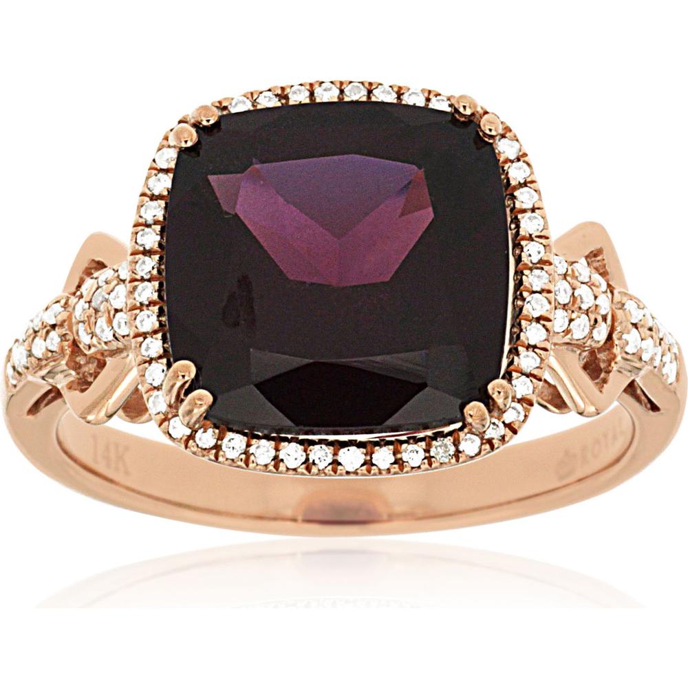 Royal 14K Rose Gold Garnet & Diamond Ring - 0.20 Carat Diamond, 4.65 Carat Garnet