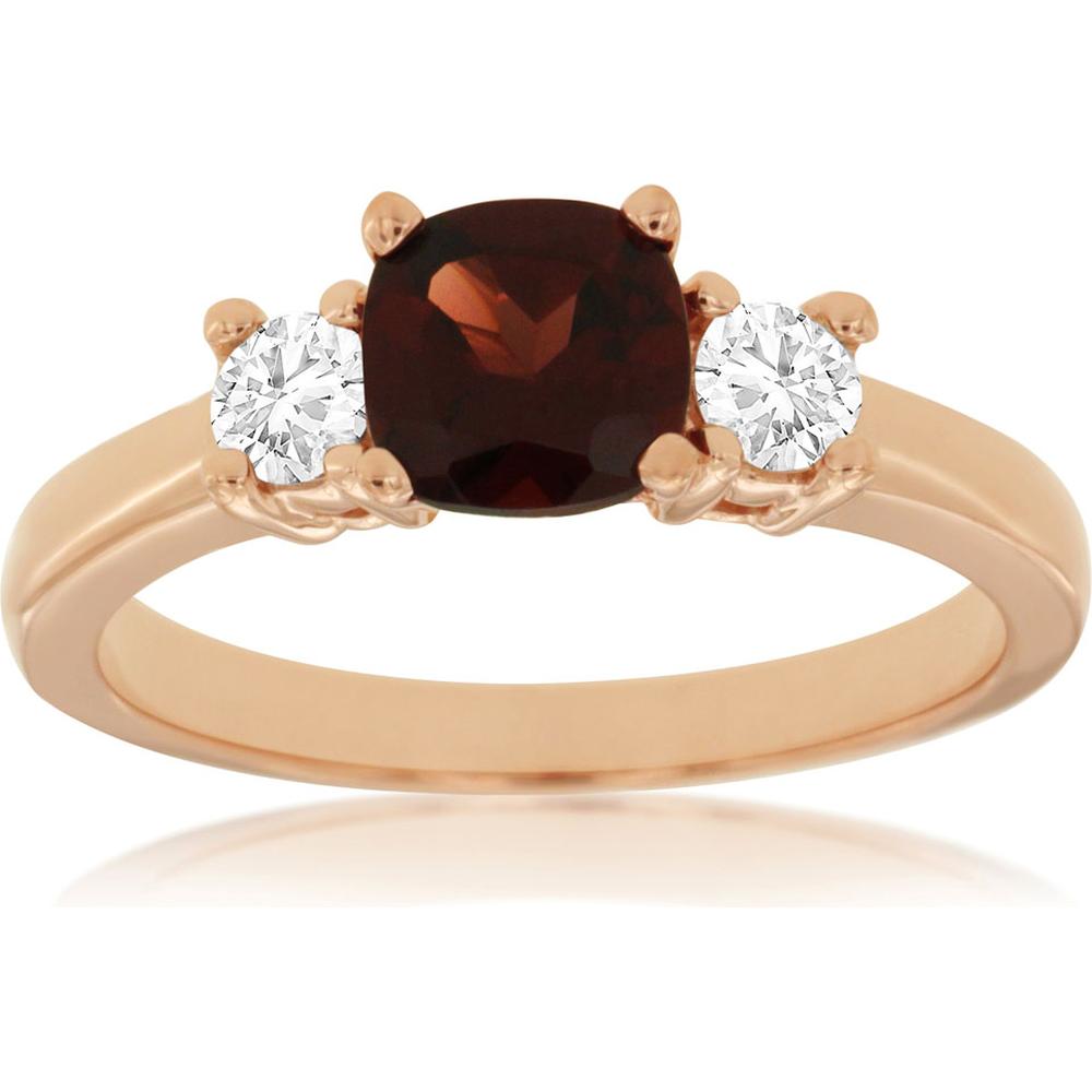 Royal 14K Rose Gold Garnet and Diamond Ring - 1.20 Carat Garnet, 0.30 Carat Diamond Total Weight
