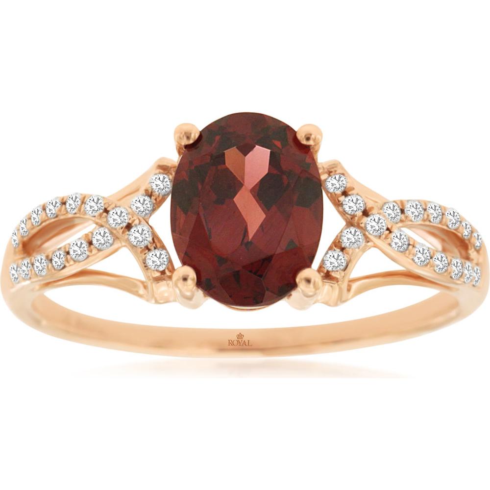 Royal 14K Rose Gold Garnet & Diamond Ring - 1.40 Carats Garnet, 0.14 Carats Diamond Total Weight