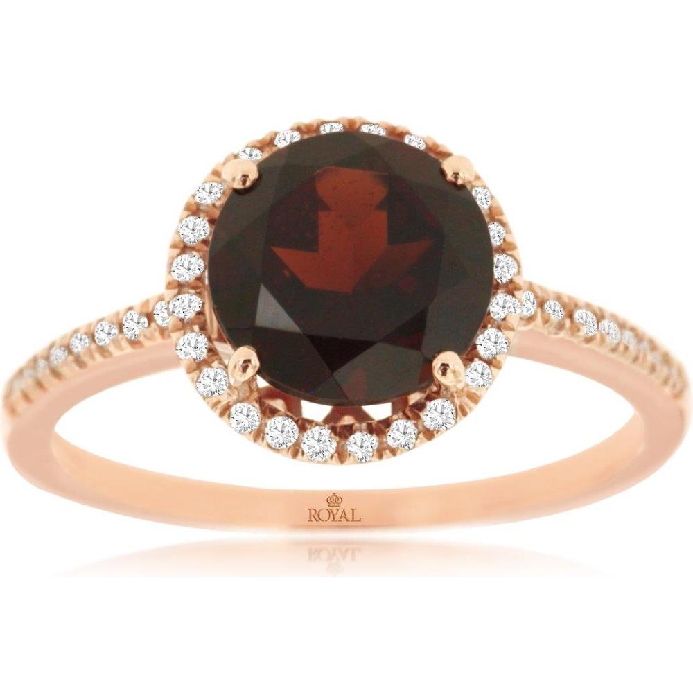 Royal 14K Rose Gold Garnet & Diamond Ring - 2.40 Carat Garnet, 0.16 Carat Diamond Total