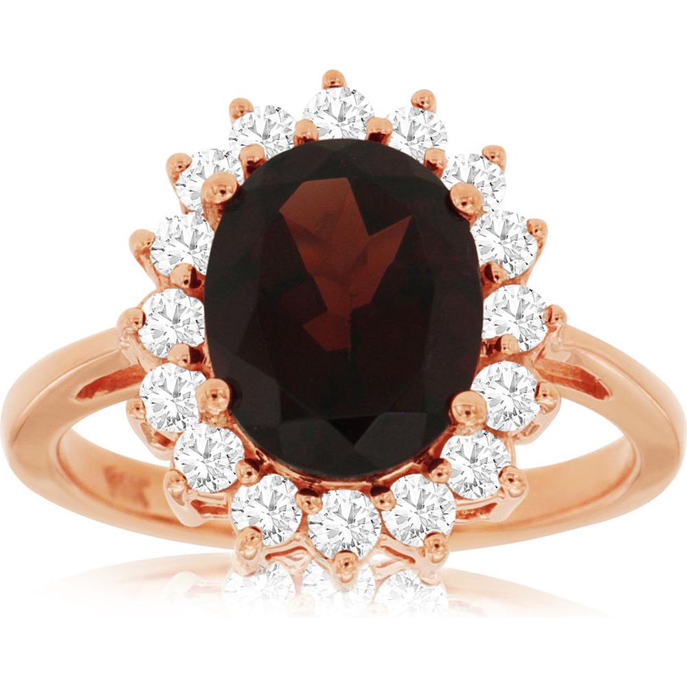 Royal 14K Rose Gold Garnet & Diamond Ring - 2.75 Carat Oval Cut Gem