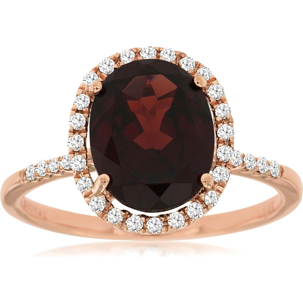 Royal 14K Rose Gold Garnet & Diamond Ring - 2.75 Carat Oval Garnet with Diamond Accents