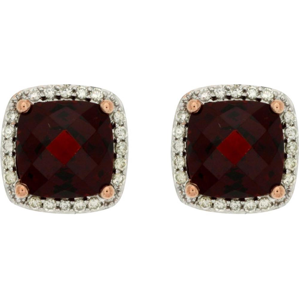 Royal 14K Rose Gold Garnet Cushion Cut Earrings with Diamond Halo - 3.30 Carats Total Gem Weight