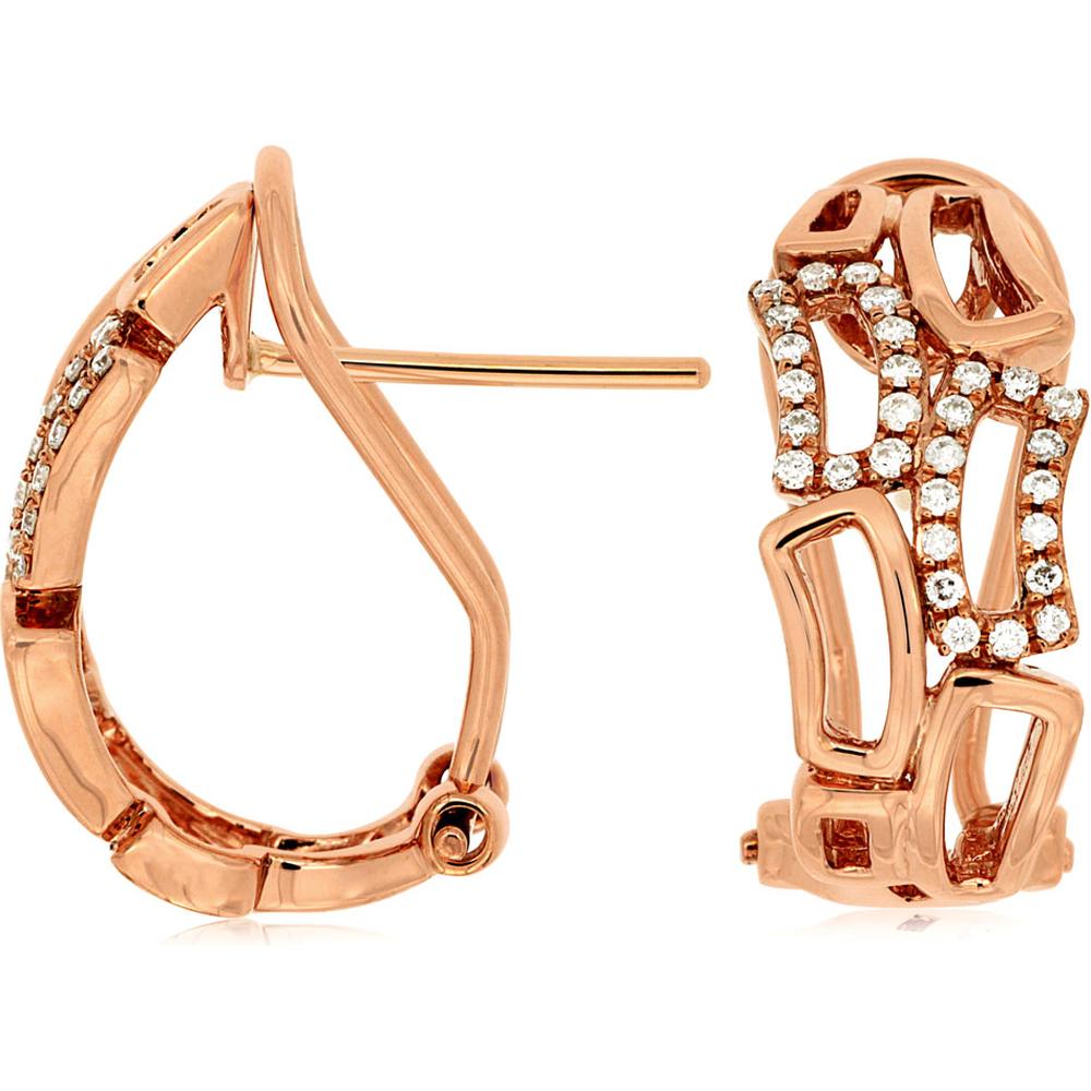 Royal 14K Rose Gold Geometric Diamond Earrings with Milgrain Detailing - 0.18 Carat Total Diamond Weight
