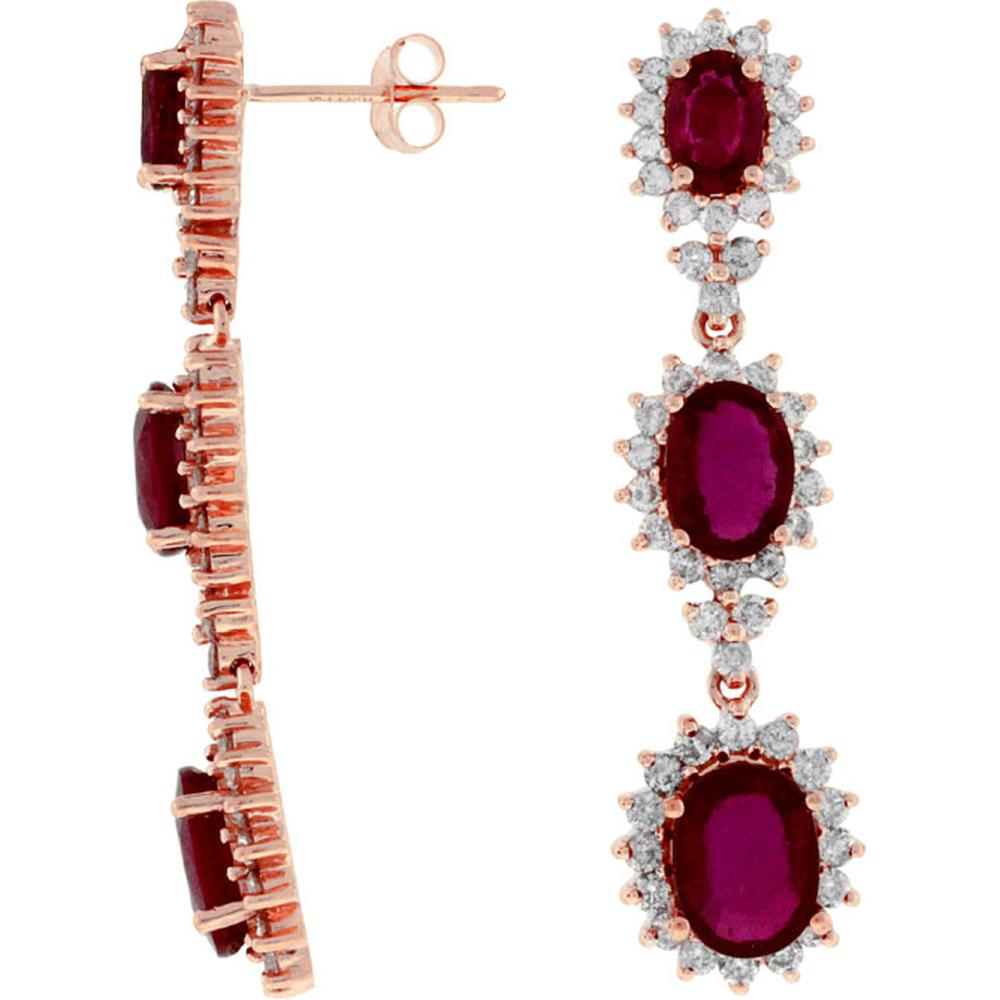 Royal 14K Rose Gold Glass Filled Ruby & Diamond Earrings - 6.50 Carat Total Ruby Weight
