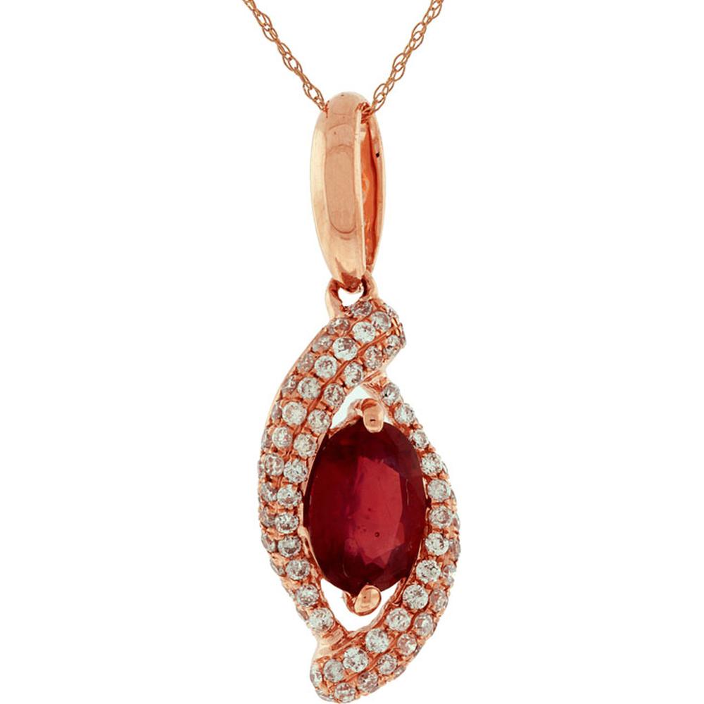 Royal 14K Rose Gold Glass Filled Ruby & Diamond Pendant - Exquisite Elegance