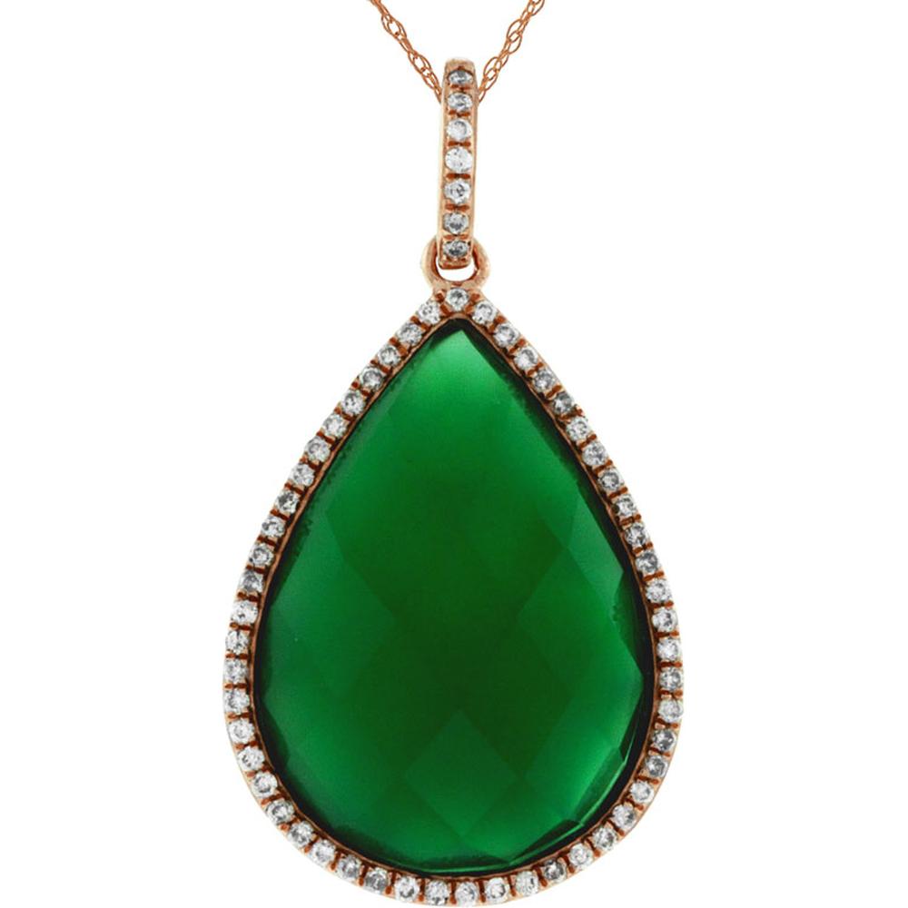 Royal 14K Rose Gold Green Agate & Diamond Pear Pendant - 0.18 Carat Total Diamond Weight