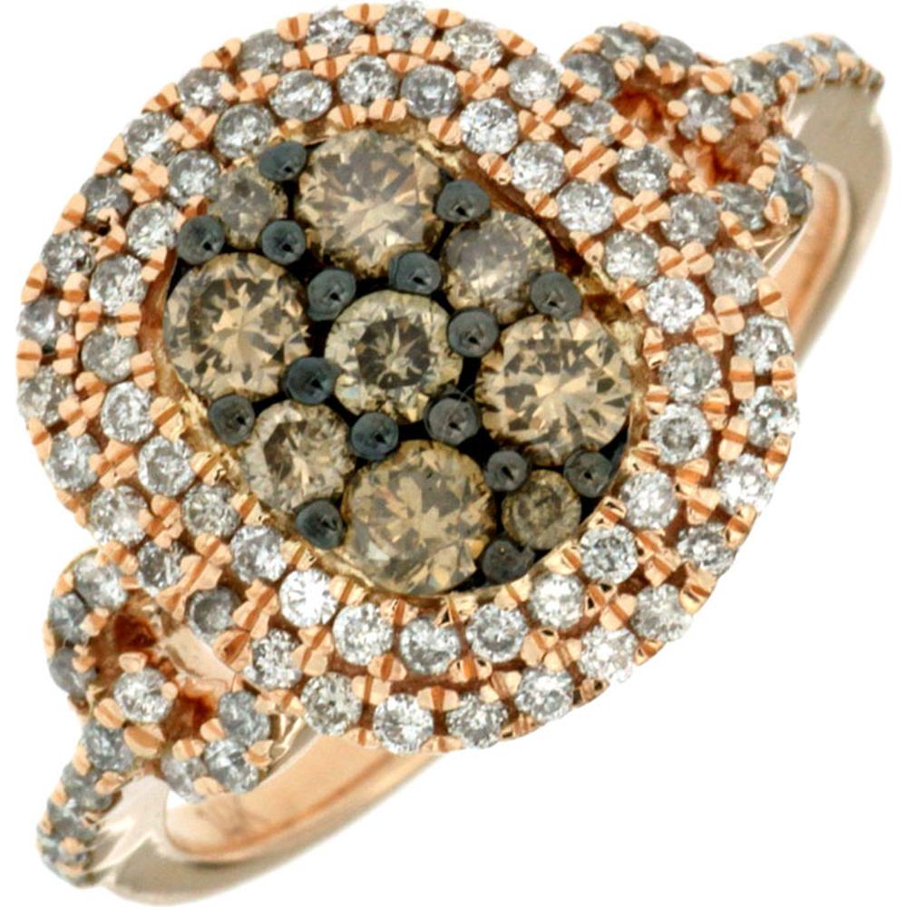 Royal 14K Rose Gold Halo Diamond & Brown Diamond Ring - 1.07 Carats Total Diamond Weight