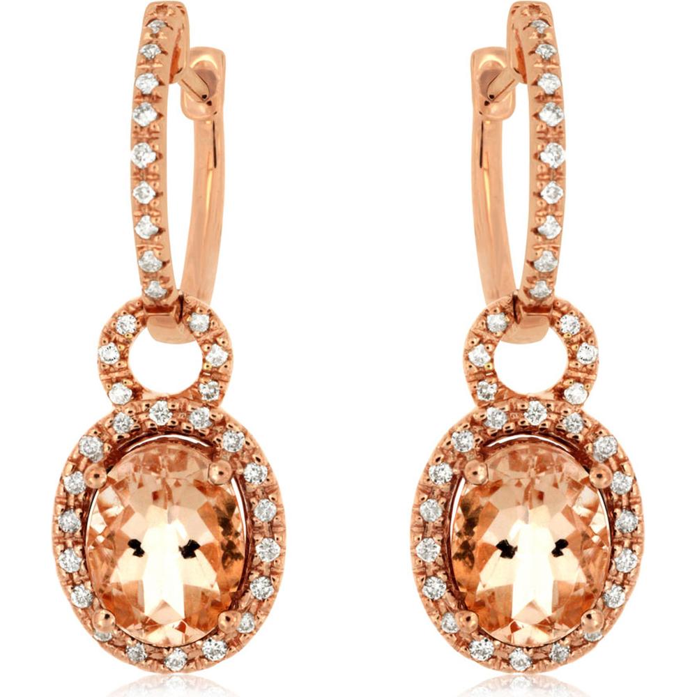 Royal 14K Rose Gold Halo Earrings with Oval Morganite and Diamond Accents - 2.28 Carat Total Gem Weight