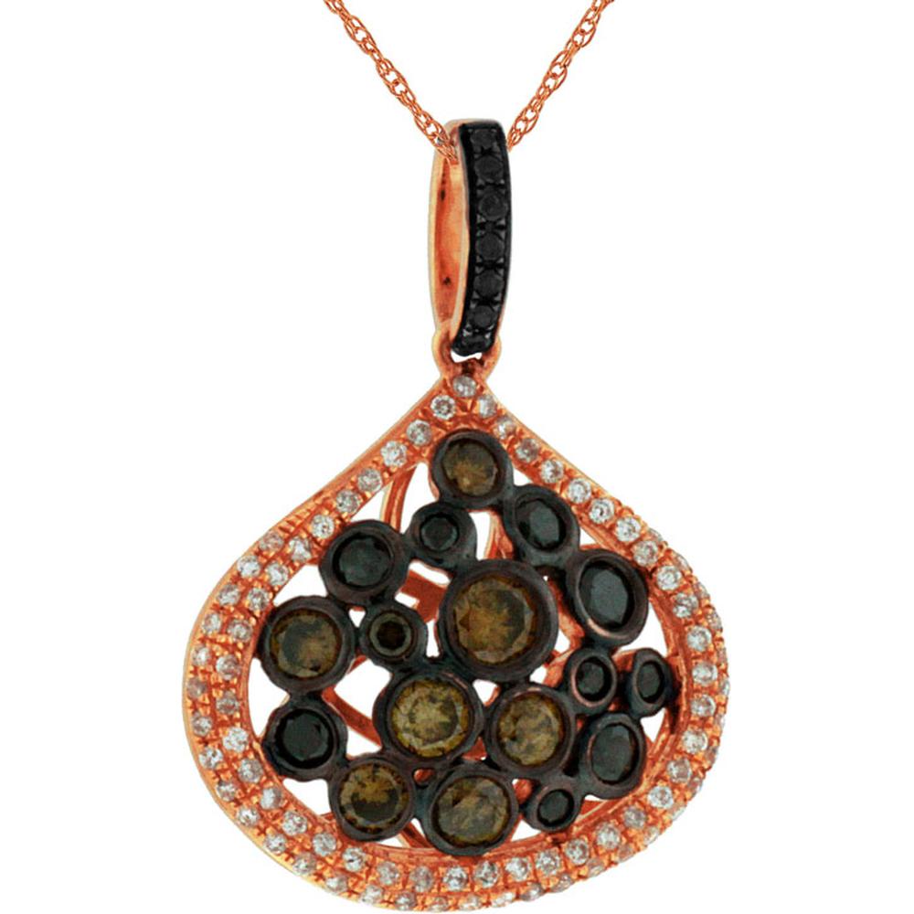 Royal 14K Rose Gold Halo Pendant with White and Black Brown Diamonds - 1.08 Carat Total Diamond Weight