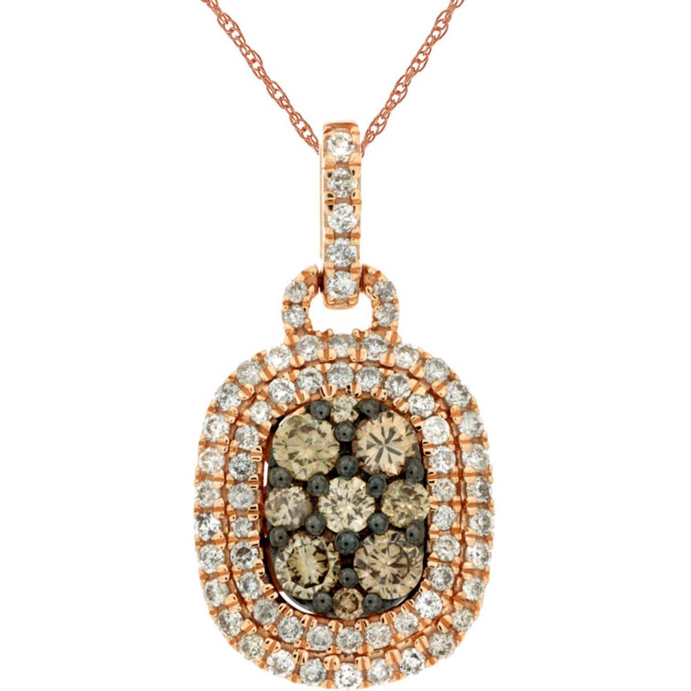 Royal 14K Rose Gold Halo Pendant with White and Mocha Diamonds - 0.91 Carat Total Diamond Weight